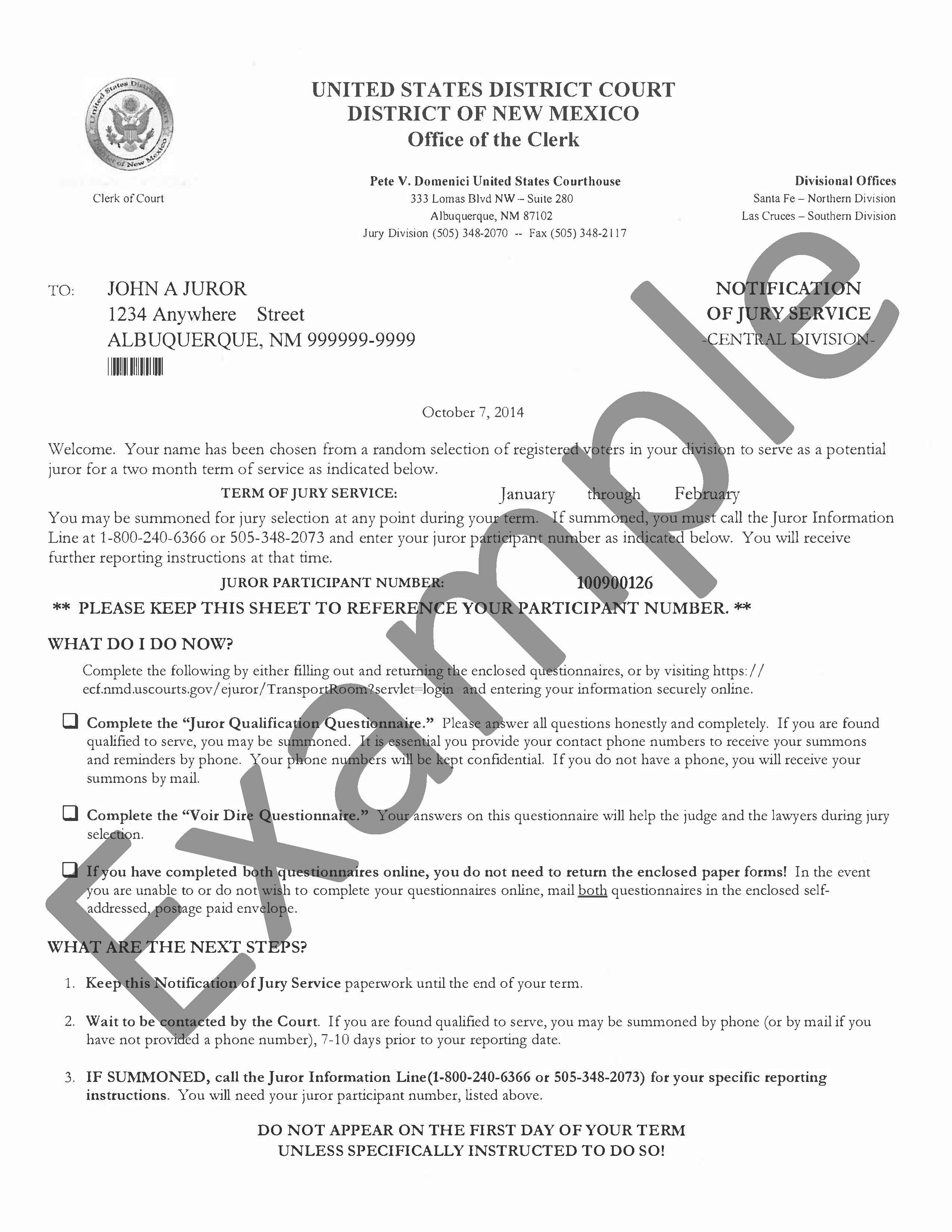 District court cover letter